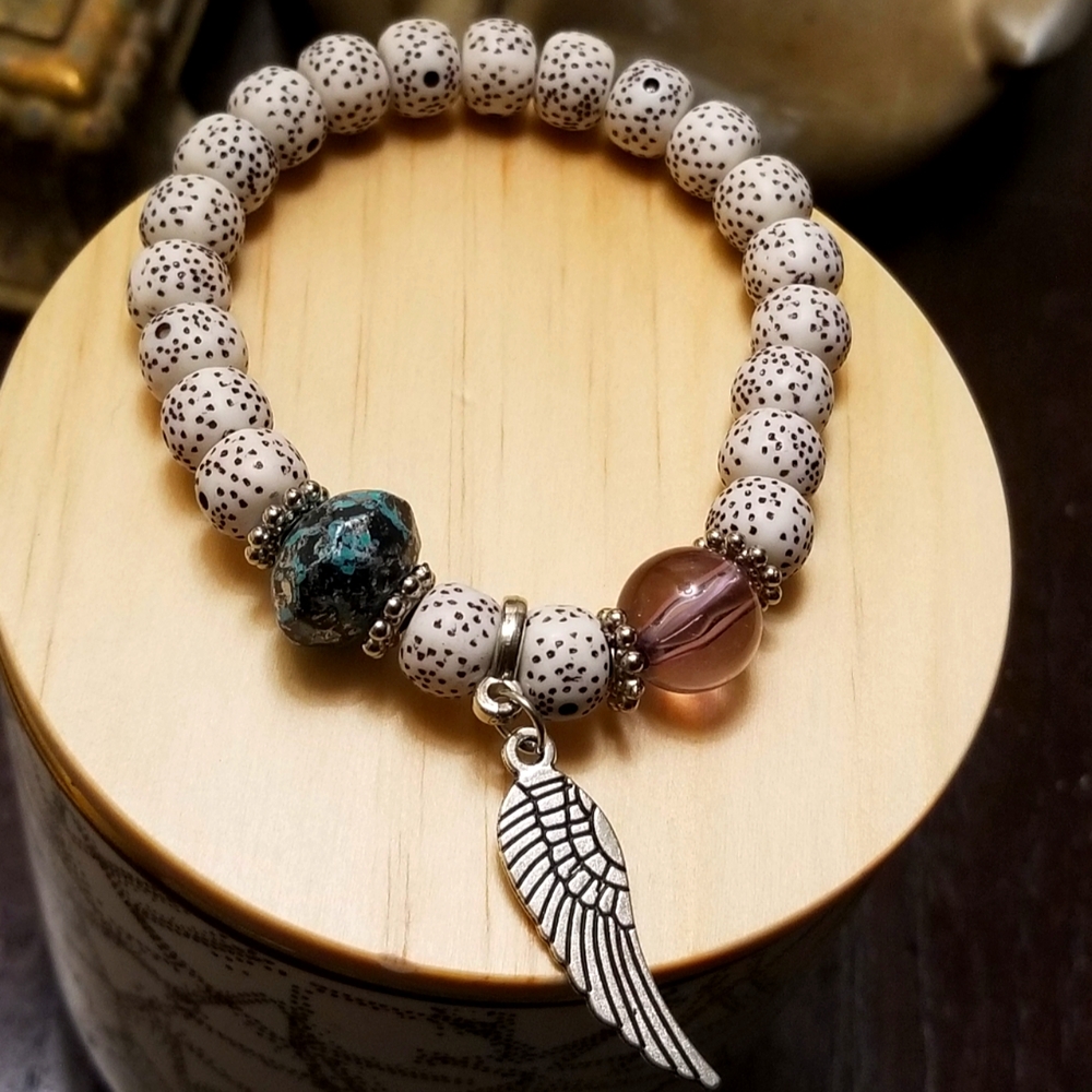 White Beaded Feather Bracelet